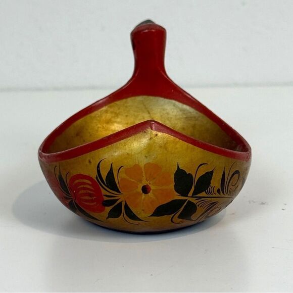 Vintage Hand-painted Wooden Lacquer Trinket Dish Bird USSR - Picture 5 of 10